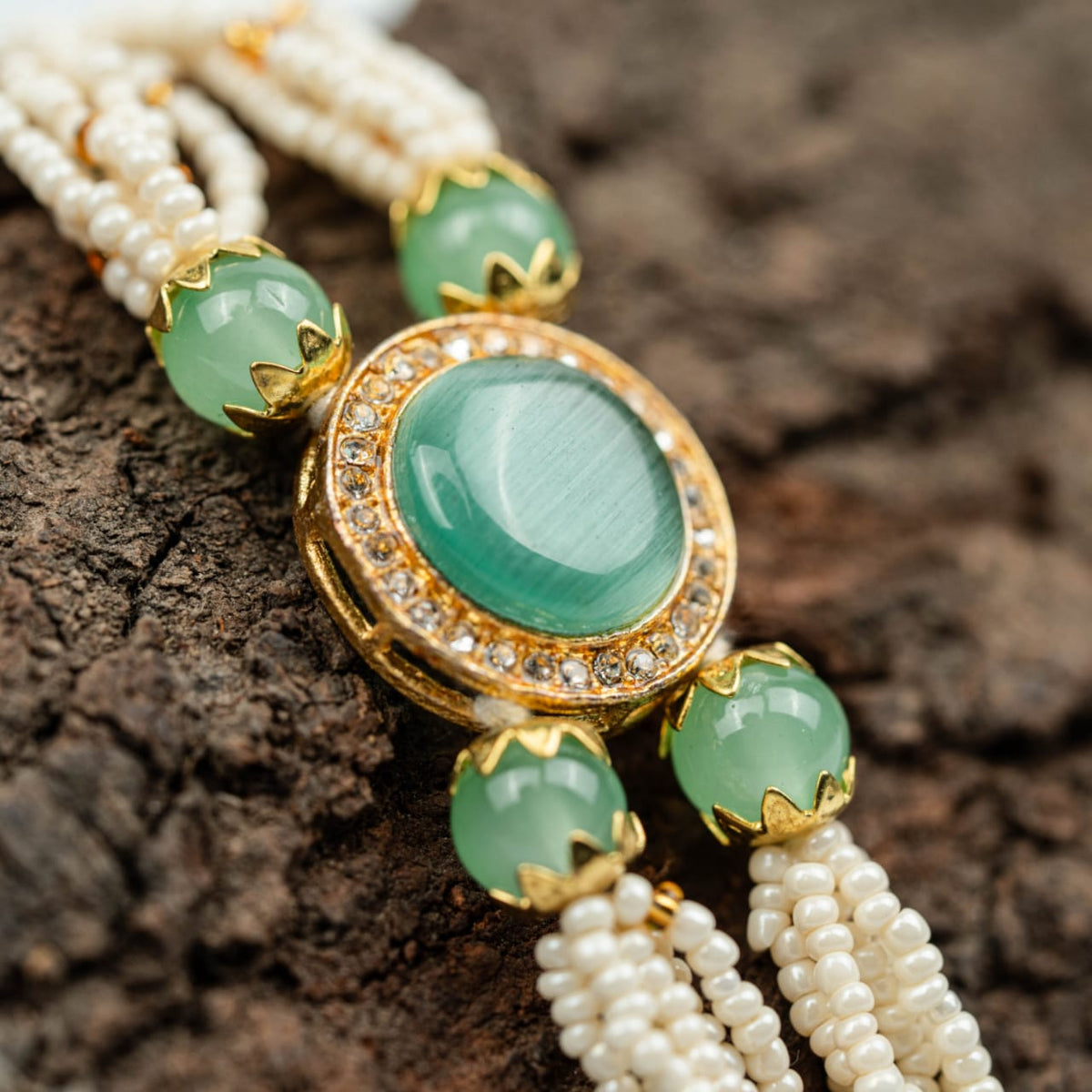 Green Kundan Pearl Crystal Stones Decorative Rakhi